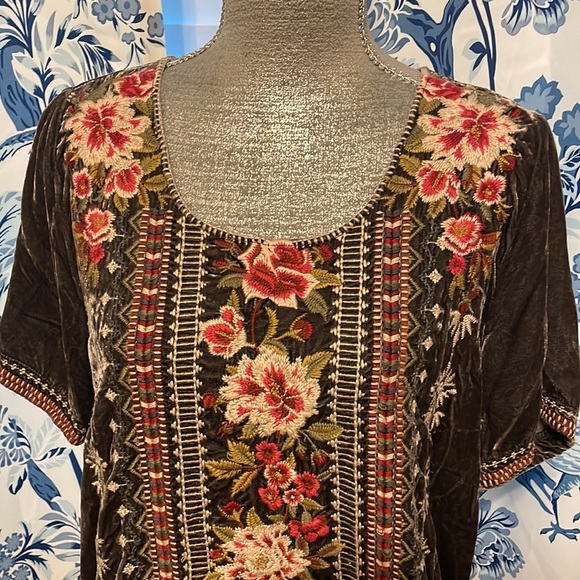 Johhny Was Velvet‎ Brown Floral Blouse Small - Picture 2 of 5